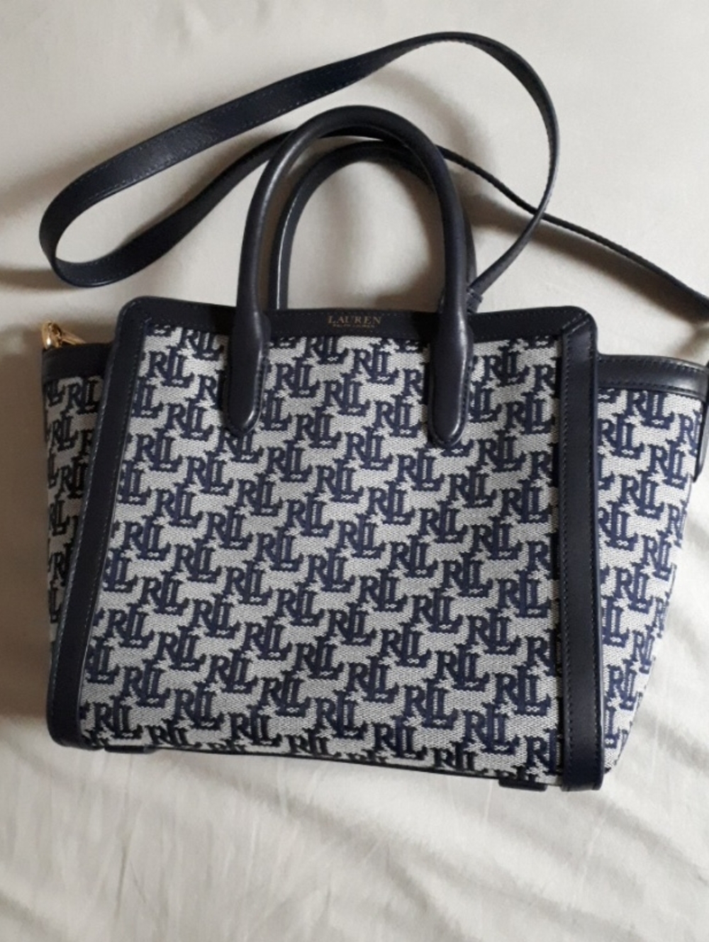 Lauren Ralph Lauren Navy Monogram Jacquard Tote Bag